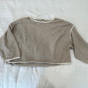 Free People Tan Cropped Sweater